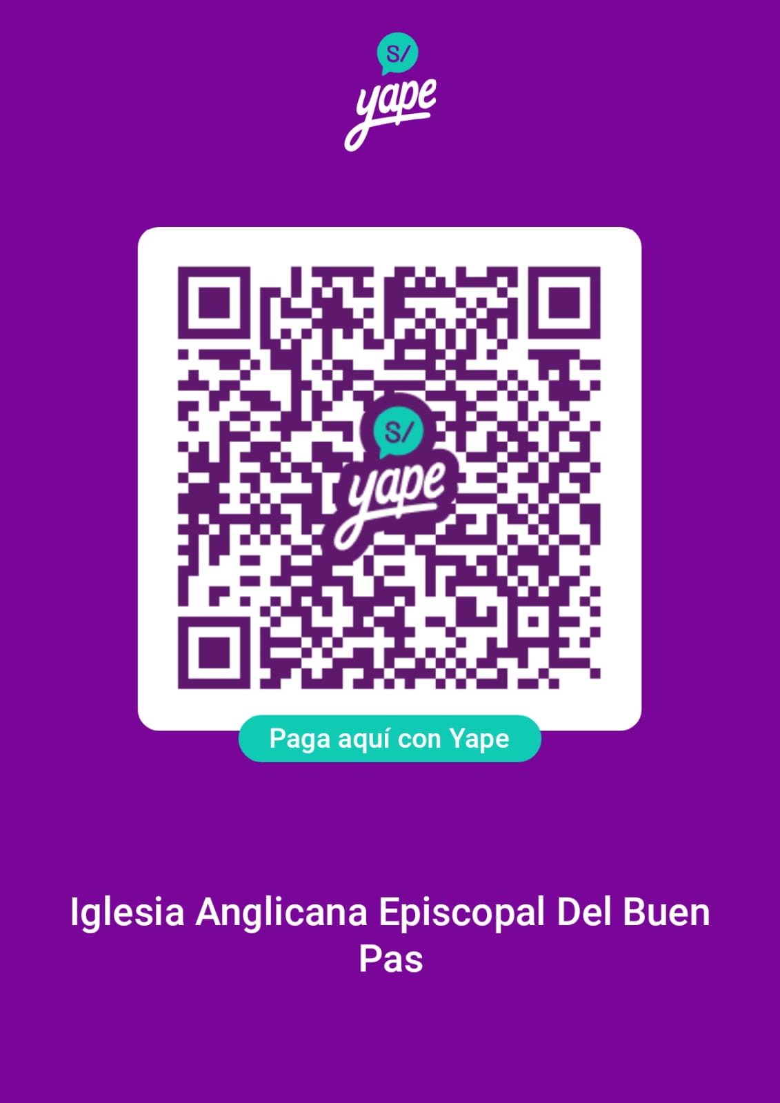Yape QR code — Iglesia Anglicana Episcopal Del Buen Pastor, 954 807 908